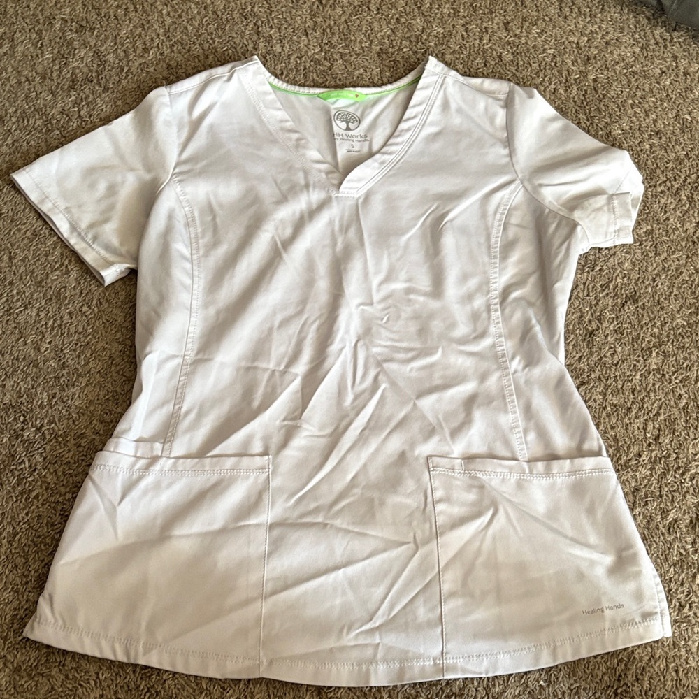 Healing Hands White V-Neck Scrub Top